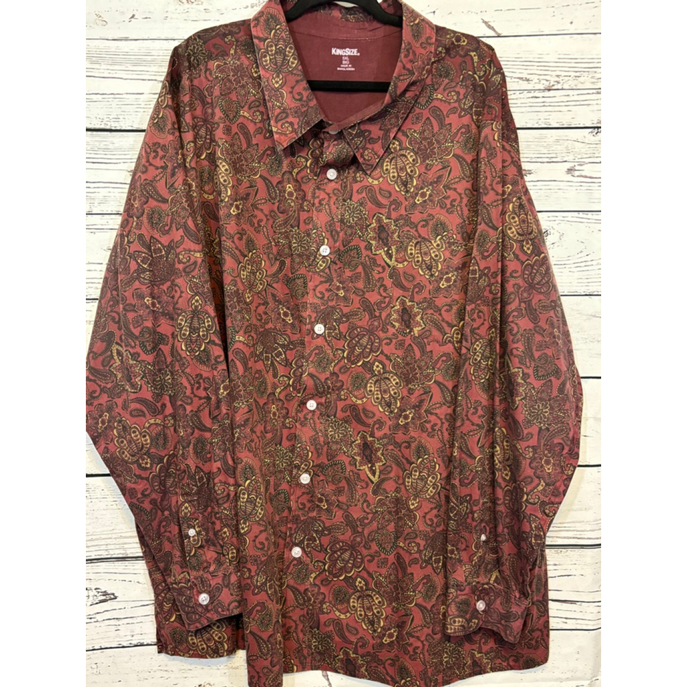 Men's KingSize Button-Up Shirt 5XL Red Floral - Picture 2 of 5